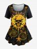 T-shirt Brillant 3D Etoile Lune et Soleil Imprimés à Manches Evasées - Noir 