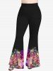 Butterfly Flower Glitter Printed Cinched Tank Top and Flare Pants Plus Size 70s 80s Outfit -  