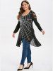 Plus Size Spider Web Printed Hollow Out Ripped Sleeves Asymmetrical T-shirt -  