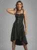 Plus Size Grommets Lace Up Buckles Zipper High Low Midi Dress -  