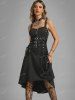 Plus Size Grommets Lace Up Buckles Zipper High Low Midi Dress -  