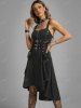 Plus Size Grommets Lace Up Buckles Zipper High Low Midi Dress -  