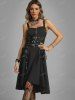 Plus Size Grommets Lace Up Buckles Zipper High Low Midi Dress -  