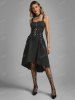 Plus Size Grommets Lace Up Buckles Zipper High Low Midi Dress -  