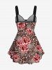 Plus Size Floral Leaf Colorblock Print Cinched Tank Top -  