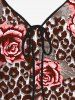 Plus Size Floral Leaf Colorblock Print Cinched Tank Top -  