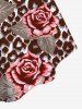 Plus Size Floral Leaf Colorblock Print Cinched Tank Top -  