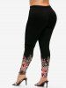 Plus Size Floral Leaf Colorblock Print Skinny Leggings -  