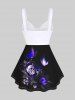 Plus Size Skull Floral Butterfly Glitter Print Cinched Tank Top -  