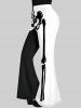 Pantalon Évasé Halloween Imprimé Squelette à Deux Tons - Noir 3X