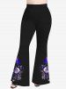 Plus Size Skull Floral Butterfly Glitter Leaf Print Halloween Flare Pants -  