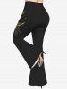 Pantalon évasé grande taille à imprimé lune, étoiles, plumes et pompons - Noir 5X
