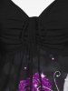 Plus Size Butterfly Rose Glitter Print Cinched Tank Top -  