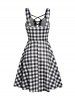 Plaid Print Crisscross Lace Up Grommet High Waisted Sleeveless A Line Mini Dress -  