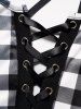 Plaid Print Crisscross Lace Up Grommet High Waisted Sleeveless A Line Mini Dress -  