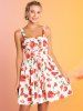 Flower Print Ruched Lace Up High Waist Mini Dress -  