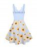 Robe à Imprimé Guipure Tournesol en Dentelle Insérée - Bleu clair XXXL