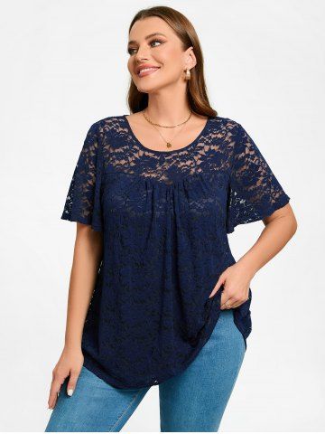 Plus Size Lace Flutter Sleeves Tee
