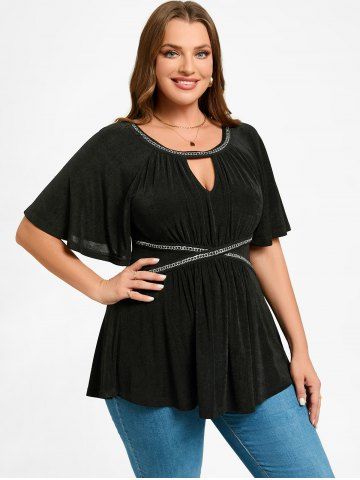 Plus Size Chains Keyhole Raglan Sleeves Tee