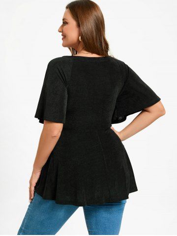 Plus Size Chains Keyhole Raglan Sleeves Tee