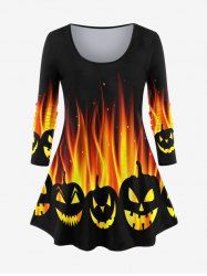 Plus Size Pumpkin Flame Print Halloween T-shirt -  