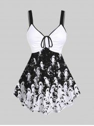 Gothic Ghost Print Cinched Halloween Tank Top -  
