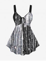 Plus Size Glitter Print Cinched Tank Top -  