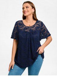 T-shirt Grande Taille à Manche Flottante en Dentelle - Bleu profond M | US 10
