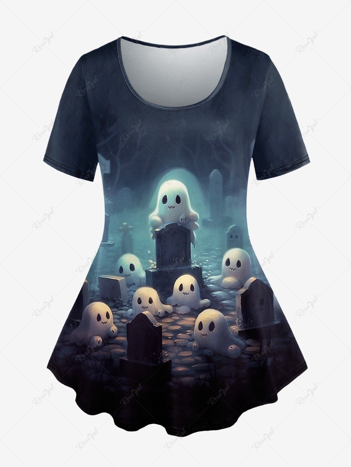 Store Gothic Ghost Cross Tombstone Print T-shirt  