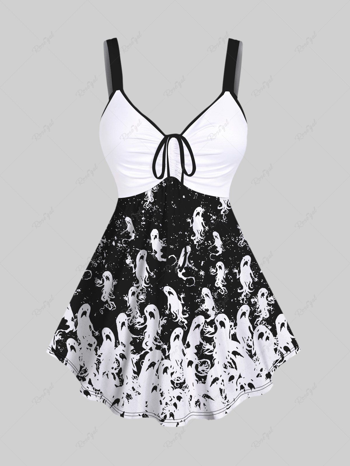 Best Gothic Ghost Print Cinched Halloween Tank Top  