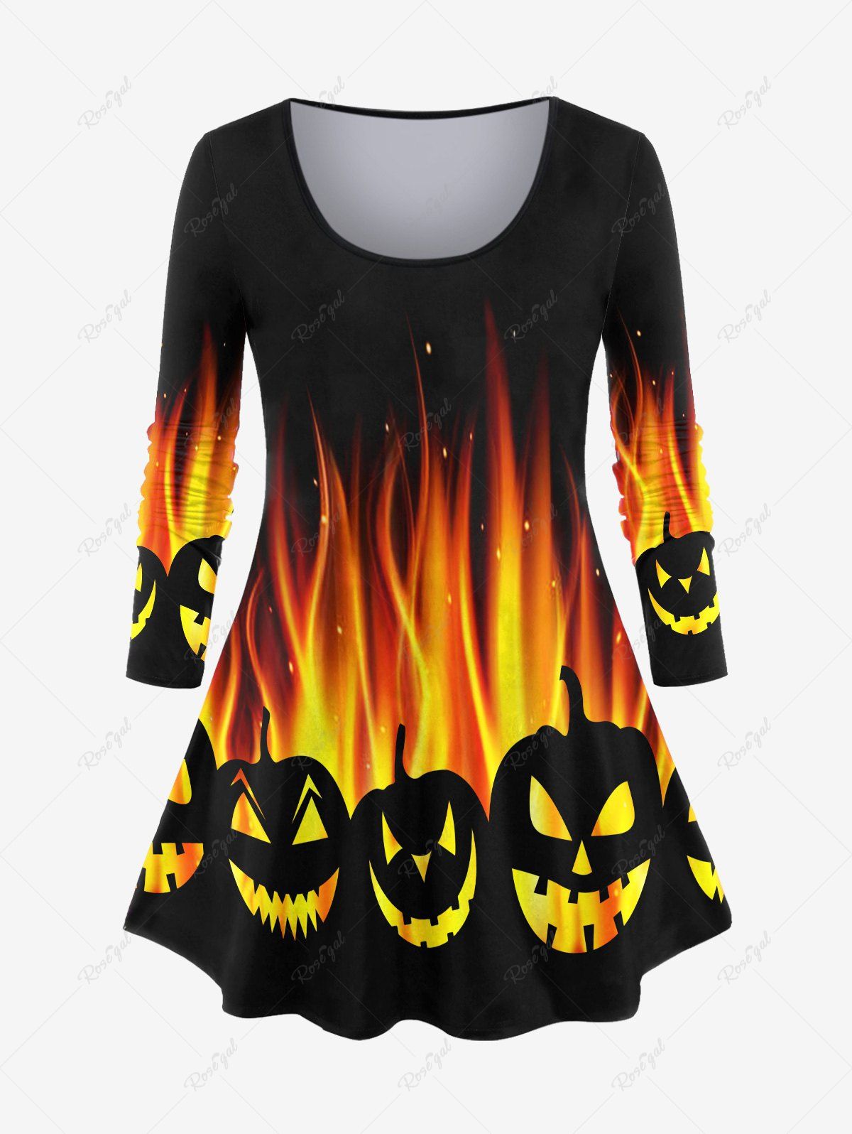 Discount Plus Size Pumpkin Flame Print Halloween T-shirt  