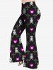 Plus Size Valentine's Day Skull Heart Cross Crown Bone Printed Cinched Tank Top and Flare Pants Outfit -  
