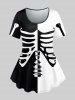 Halloween Costume Skeleton Printed Two Tone T-shirt and Flare Pants Outfit -  