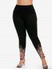 Floral Leaf Colorblock Printed Cinched Tank Top and Skinny Leggings Plus Size Matching Set -  