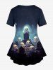 Gothic Ghost Cross Tombstone Print T-shirt -  