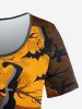 Plus Size Hat Pumpkin Moon Tree Owl Print Halloween T-shirt -  