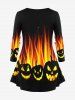 Plus Size Pumpkin Flame Print Halloween T-shirt -  