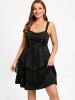 Plus Size Lace-up Lace Floral Panel Layered Ruched O-Ring Dress -  