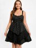 Plus Size Lace-up Lace Floral Panel Layered Ruched O-Ring Dress -  