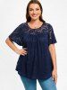 T-shirt Grande Taille à Manche Flottante en Dentelle - Bleu profond M | US 10