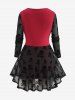 Plus Size Halloween Skull Print Ruched Lace Trim Lace-up Cross T-shirt -  