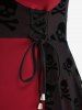 Plus Size Halloween Skull Print Ruched Lace Trim Lace-up Cross T-shirt -  
