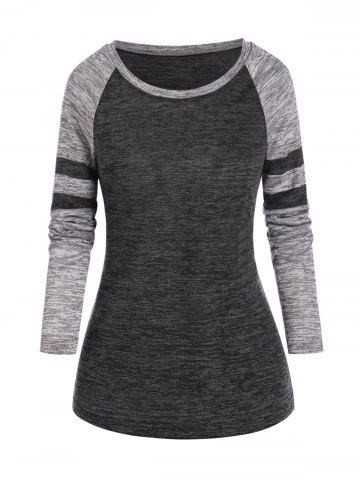 T-shirt Teinté Rayé à Manches Raglan - ASH GRAY - M