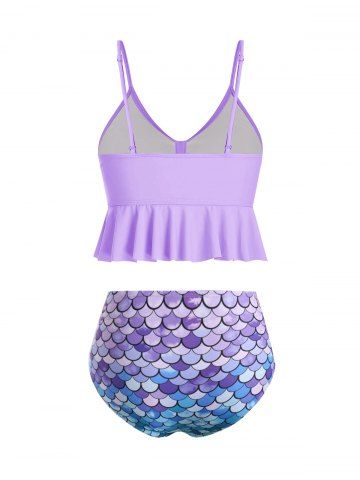 Knot Flounce Scale Print Mermaid Tankini Swimsuit