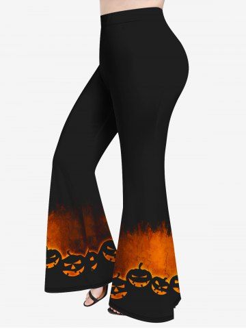 Plus Size Pumpkin Print Halloween Flare Pants - ORANGE - M