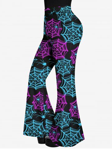 Gothic Colorful Spider Web Print Flare Pants - MULTI-A - XS