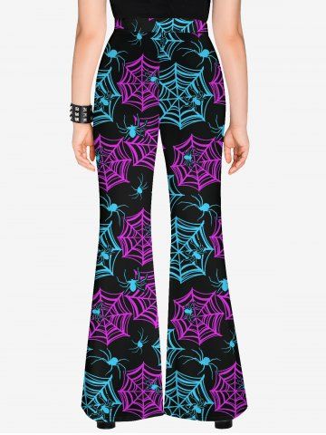 Halloween Colorful Spider Web Print Flare Pants