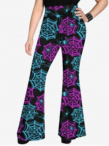 Halloween Colorful Spider Web Print Flare Pants