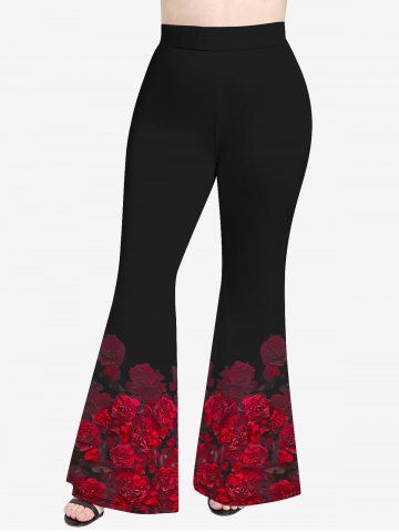 Plus Size Floral Rose Print Valentines Flare Pants