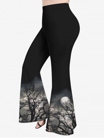 Plus Size Tree Moon Print Flare Pants
